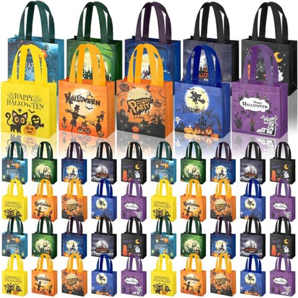 50 Pcs Halloween Trick or Treat Bags Halloween Tote Bags with Handles Halloween